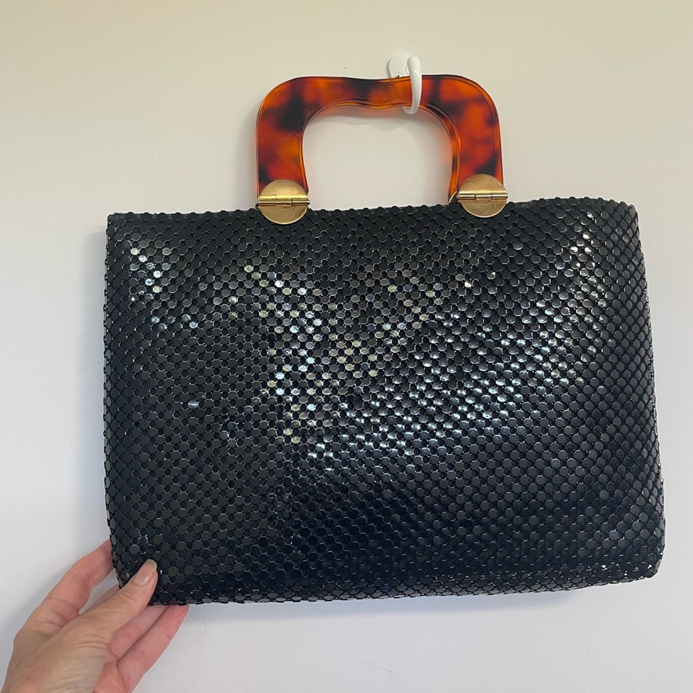 Vintage Black Tote with Tortoiseshell Handles -excellent quality
